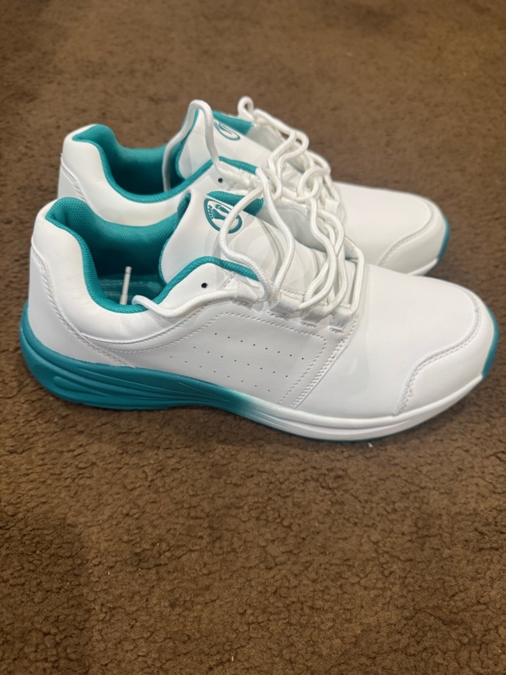 Women's White Athletic Sneakers with Teal Accents Size 10 1/2